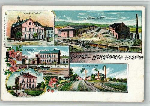 Hosena Lithographie Glashüttenweke Gasthaus Lewald Bahnhof Post Neue Glashütte