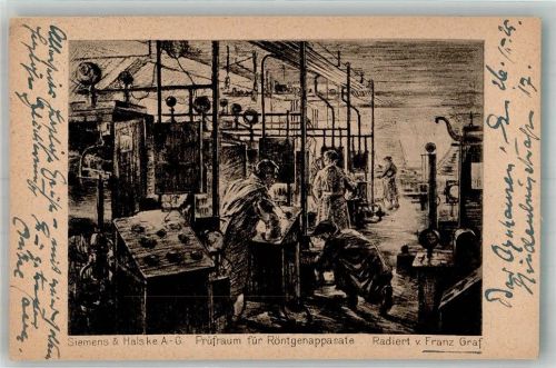 1925 Siemens & Halske Prüfraum für Röntgenapparate Radiert von Franz Graf