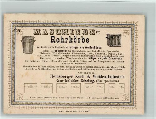 Heinsberg 1881 Maschinen Rohkörbe Weiden Industrie