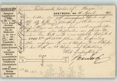 W4600 Dortmund Eisenwaren Brandles älteste Ak von Dortmund ? Vorläufer 1875 BOAKC