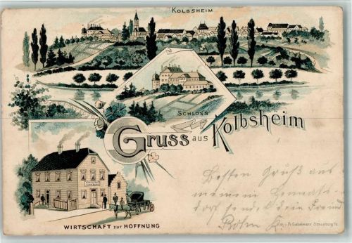 Kolbsheim 1907 Schloss Gasthaus Zur Hoffnung Lithographie