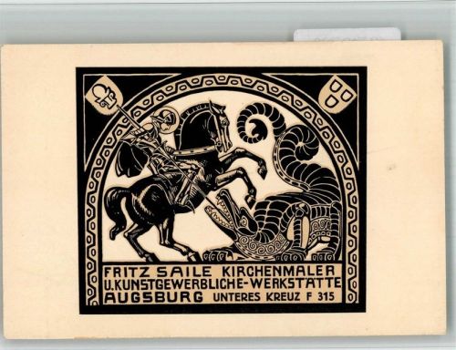 Augsburg Fritz Sale Kirchenmaler Kunstgewerbliche Werkstätte Hl. Georg mit Drachen