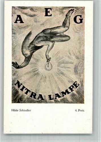 1916 Werbung Nitra Lampe AEG Plakatwettbewerb sign. Hilde Schindler