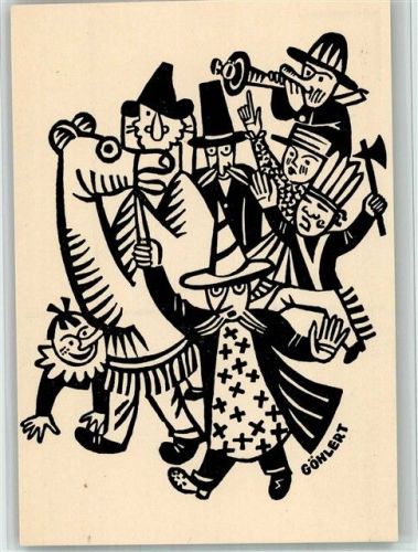 München 1928 Linolschnitt Göhlert Maskenfest Kunstgewerbeschule