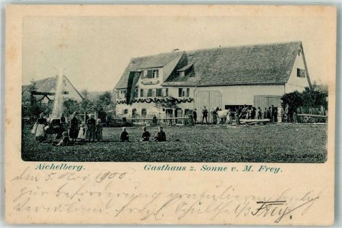 Aichelberg 1900 Gasthaus zur Sonne Kinder Kinderwagen Pferd