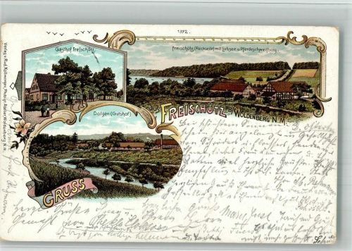 Woldenberg 1899 Freischütz Gasthaus Dolgen Gutshof Lithographie