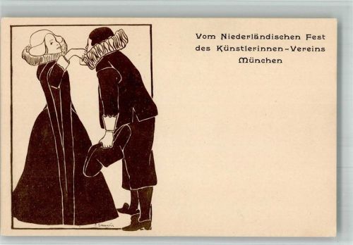 München 1899 sign. O. Schneider Künstlerinnen Verein Niederländisches Fest Pierrot