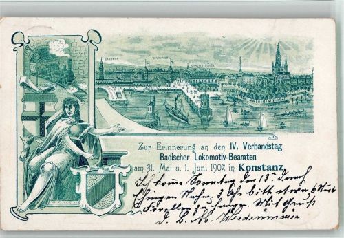 Konstanz 1902 IV Verbandstag Badischer Lokomotiv-Beamten Lithographie Wappen