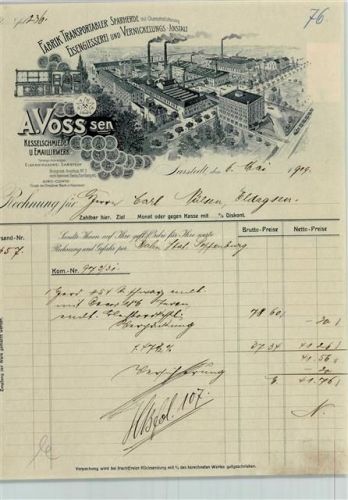 Sarstedt Rechnung von 1909 A. Voss Kesselschmiede und Emaillirwerk