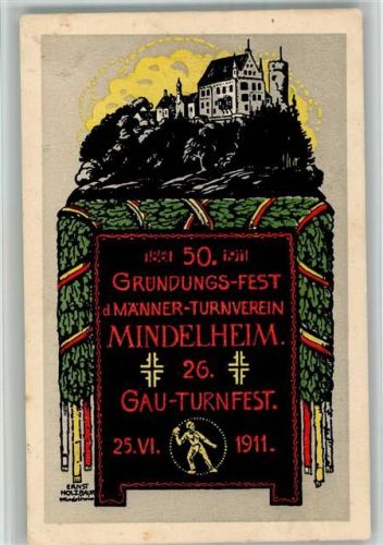 Mindelheim 1911 Lithographie 50. Gründungsfest d. Männerturnverein u. 26. Gau-Turnfest 1911