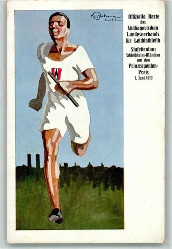 München 1913 sign. K.W. Boehmer Leichtathletik Stafettenlauf