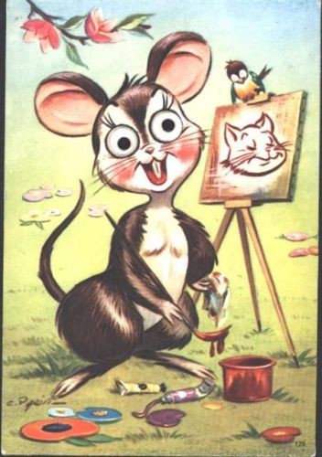 Maus beim Malen Augen aus Plastik