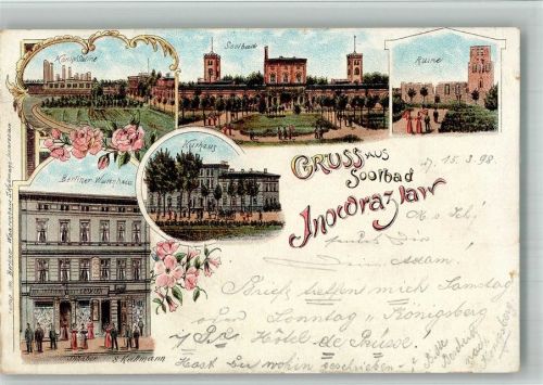 Hohensalza 1898 Saline Berliner Warenhaus Kurhaus Soolbad Burg Ruine Lithographie