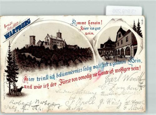 99510 O5321 Wartburg 1899 Lithographie Gasthaus Hirsch