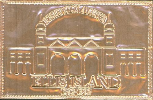 New York City Ellis Island Destination Amerika 1892-1992 Kupfer Metallkarte AK aus Metall