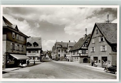 75217 W7534 Birkenfeld , Württ - Ortsstraße Lebensmittelhdl. Pfannkuch Gasthaus Oelschläger Fachwerkhaus Eis-Wagen