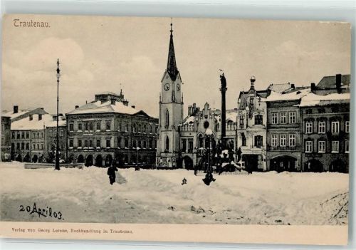 Trutnov Trautenau - Marktplatz Säule Winter Schnee