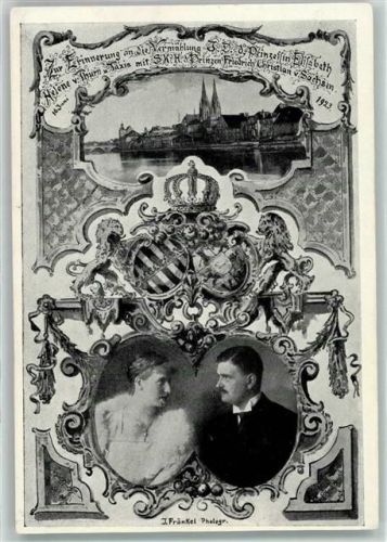1923 Vermählung Prinz Friedr. Christian v. Sachsen , Wappen - Kunstverlag Heinrich Schiele Regensburg Fotograf Jakob Fränkel Nr. 2146 AK