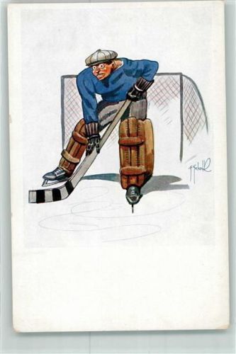Künstlerkarte signiert AK Eishockey Künstlerkarte