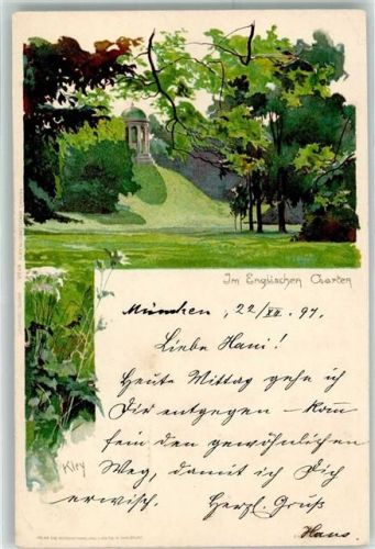 München 1897 sign. Kley Englischer Garten - Velten Verlag - Stadtpost