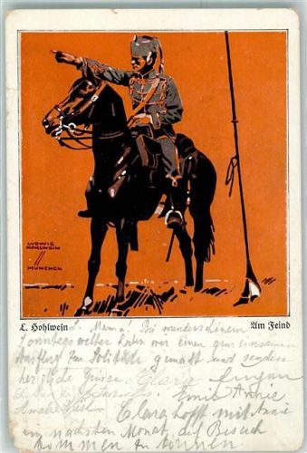 Um Feind Soldat Pferd Künstlerkarte Werbung Kriegsbücher
