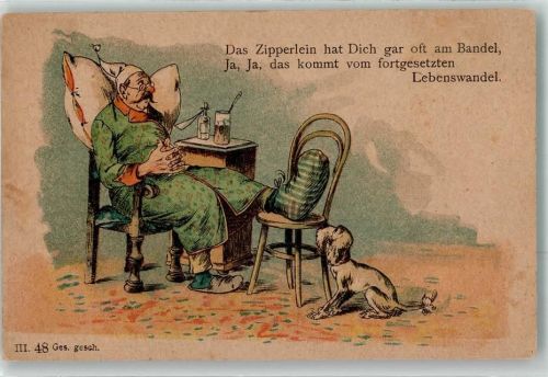 Hund kranker Mann Nr.III-48 Vorläufer Lithographie