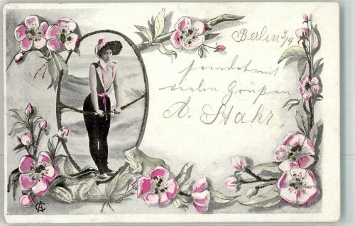 1901 mit Glimmer - Glitzerauflage Artist Erotik Passepartout Blüten