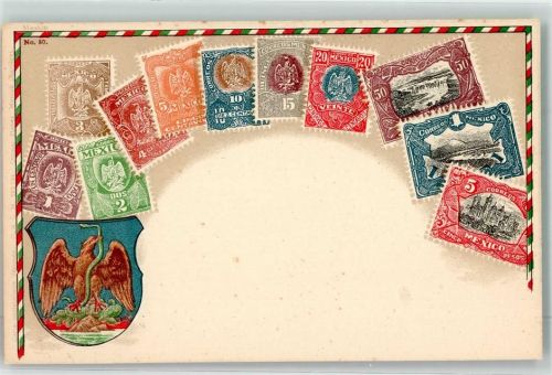 Ottmar Zieher Briefmarkenabbildung Wappen Trachten Mexiko Prägedruck