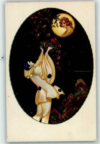 Degami Serie 668 Pierrot Laute Frau in der Seifenblase AK