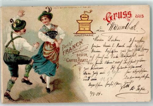 1901 Tirol Volkstanz Schuhplattler Franck Kaffee-Zusatz Lithographie