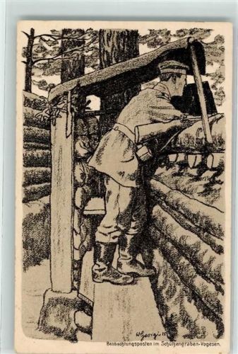 1916 sign. Georgi Landser mit Karabiner im Graben in den Vogesen Bahlsen-Keksfabrik Maschinenstempel