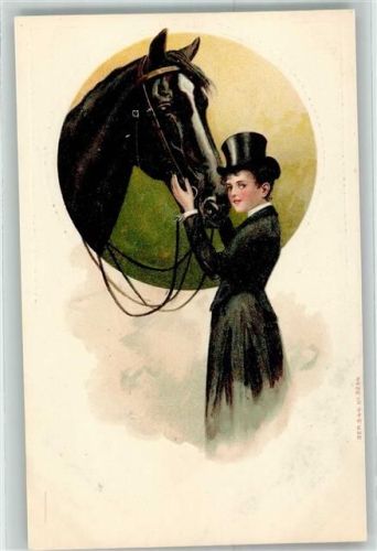 Frau im Reiterdress Mode Pferd AK Reiten 1899 Lithographie / Prägedruck