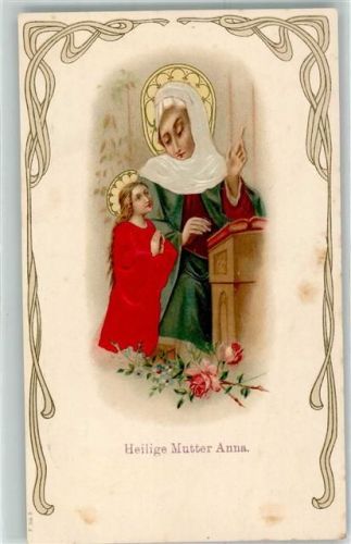 1910 mit echter Stoff Applikation, Heilige Mutter Anna , Jugendstil