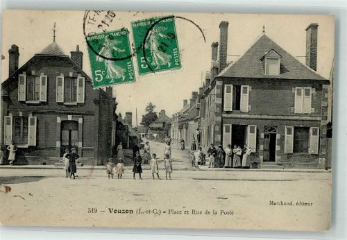 Vouzon 1913 Place et Rue de la Poste Briefmarken Bildseite