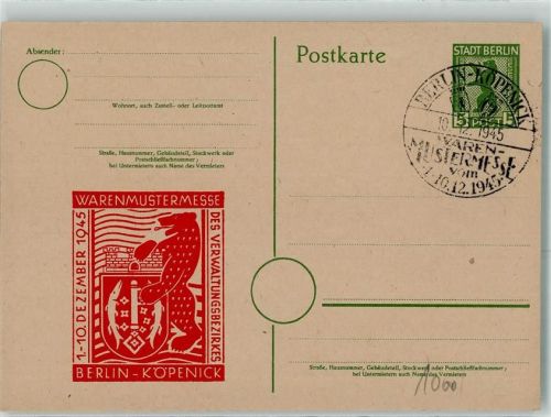 Köpenick Sonderstempel Waren Mustermesse 1945 Stadtpost