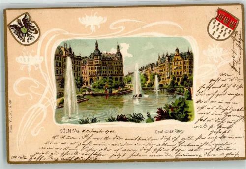 Köln Neustadt-Nord 104 1902 Deutscher Ring Theodor Heuss Ring Jugendstil Lithographie Wappen