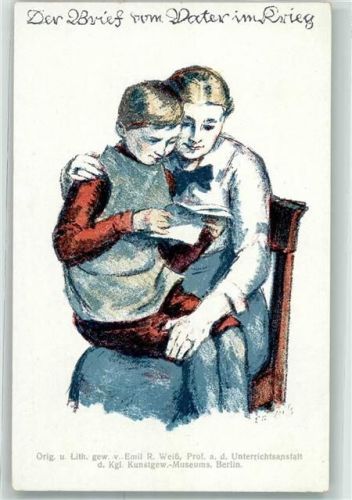 Der Brief vom Vater im Krieg sign.Emil R.Weiß Verein für Kindervolksküchen