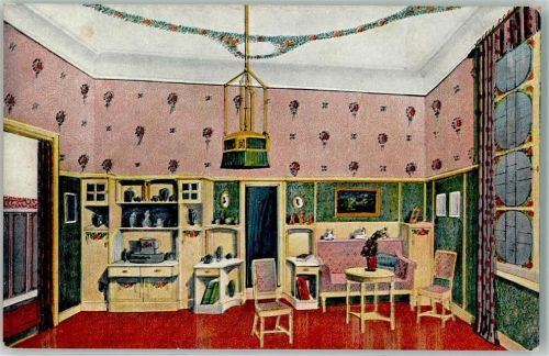 W2000 Hamburg Ausstellung bemalter Wohnräume Zimmer der Tochter des Hauses offiz. Karte Nr. 6 Innenarchitektur 1907