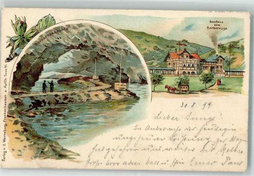 06567 O4731 Steinthaleben 1899 Lithographie Gasthaus zum Babarossa Barbarossahöhle