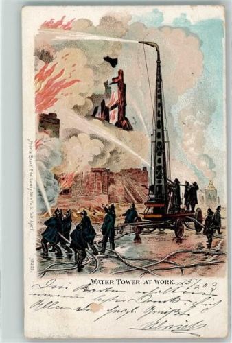 New York City 1903 Phönix Brand Water Tower at Work Lithographie Edw. Lowey