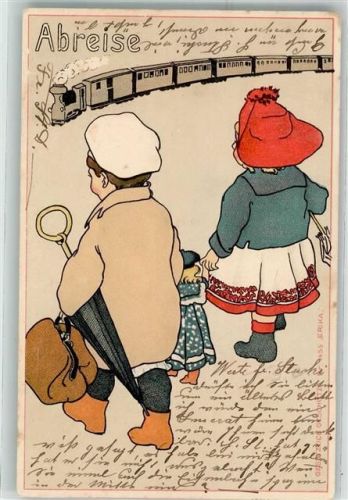 Abreise Eisenbahn Eltern mit Kind Verlag Erika Nr.1455 Caspari 1904 Künstlerkarte