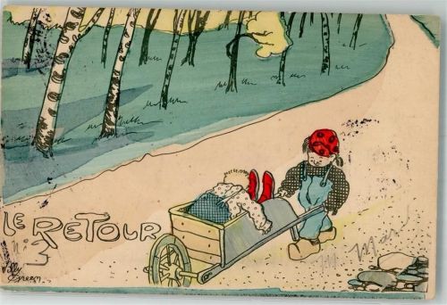 1904 Le Retour Kinder Schubkarre sign. Villy Green