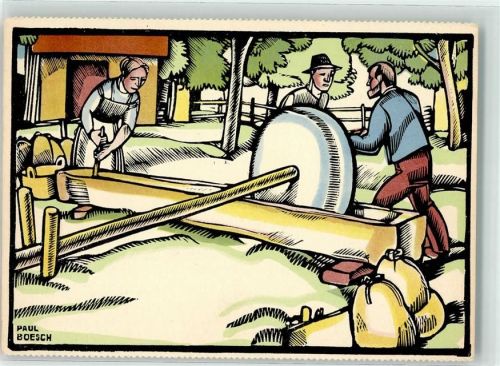 sign. Boesch, Paul Landwirte beim Auspressen der Früchte Obstsaft das bekömmliche Volksgetränk