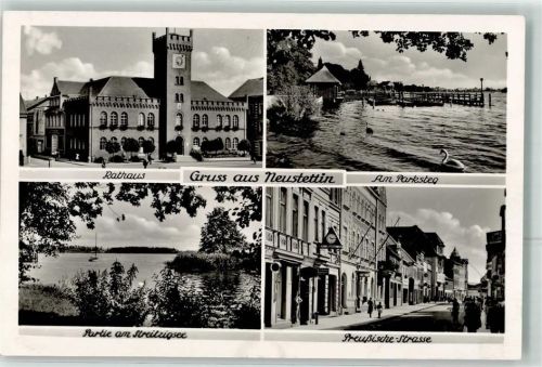 Neustettin Rathaus am Parksteg Schwan Streitzigsee Preussische Straße