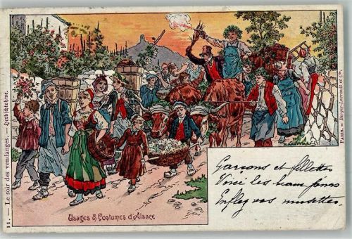 1902 Nr. 11 sign. Kauffmann Brauchtum Le soir des vendanges Weinlese