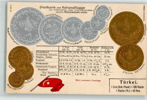 Münzen auf AK Nationalflagge Motiv Türkei Prägedruck