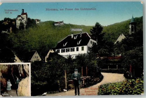 Honau 1911 Burg Lichtenstein Pfarrhaus J.Ziegler Entdecker der Olgahöhle