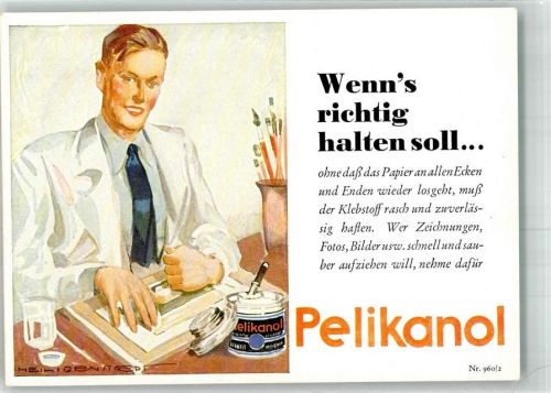 Hannover 1930 - 1940 Nr. 960/2 Pelikanol Klebstoff Werbekarte sign. Heiligenstaedt Werbekarte