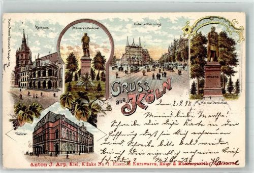 Köln Hohenzollernring 1898 Theater Rathaus Bismarck Denkmal Moltke Denkmal