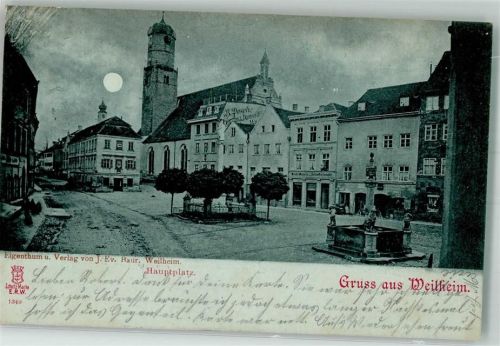 Weilheim 1898 Hauptplatz Mondschein